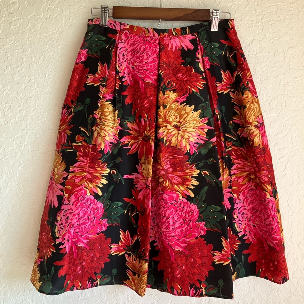 TALBOTS Pure 100% Silk Floral Pleated A-Line Skirt Size 8